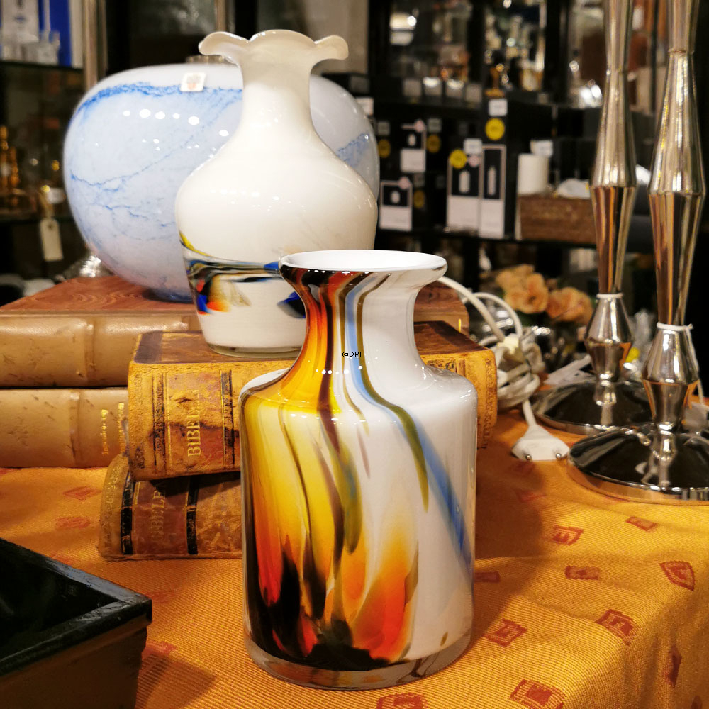 Holmegaard Cascade Vase mit Orange Dekoration, 15 cm