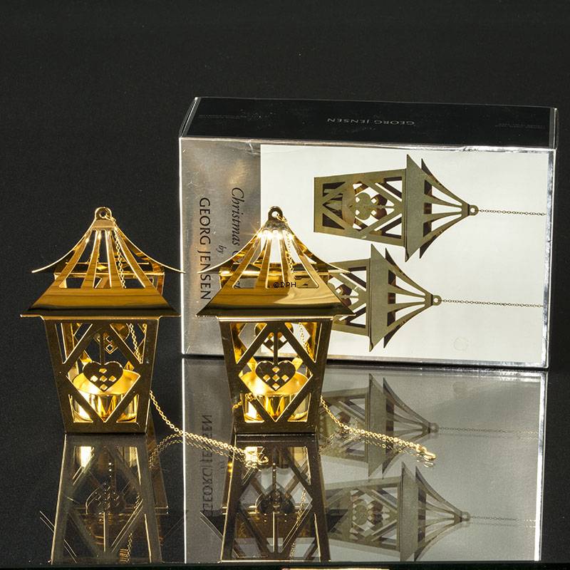 Georg Jensen Laternen mit Weihnachtsherzen, gold, vergoldet, Satz von 2 Stk