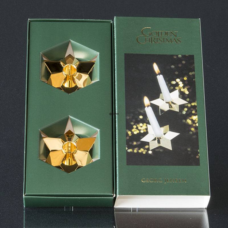 Georg Jensen Stern Kerzenhalter, 2 Stück vergoldet