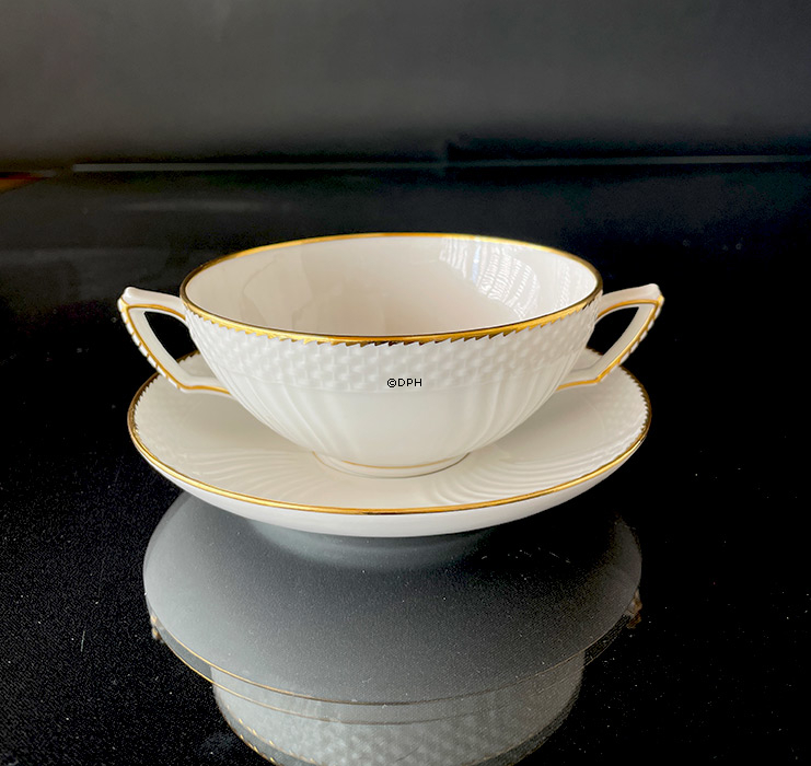 Weiss geschweift mit Gold Suppentasse, Royal Copenhagen Tasse Ø13 Untertasse Ø16,5