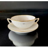 Weiss geschweift mit Gold Suppentasse, Royal Copenhagen Tasse Ø13 Untertasse Ø16,5