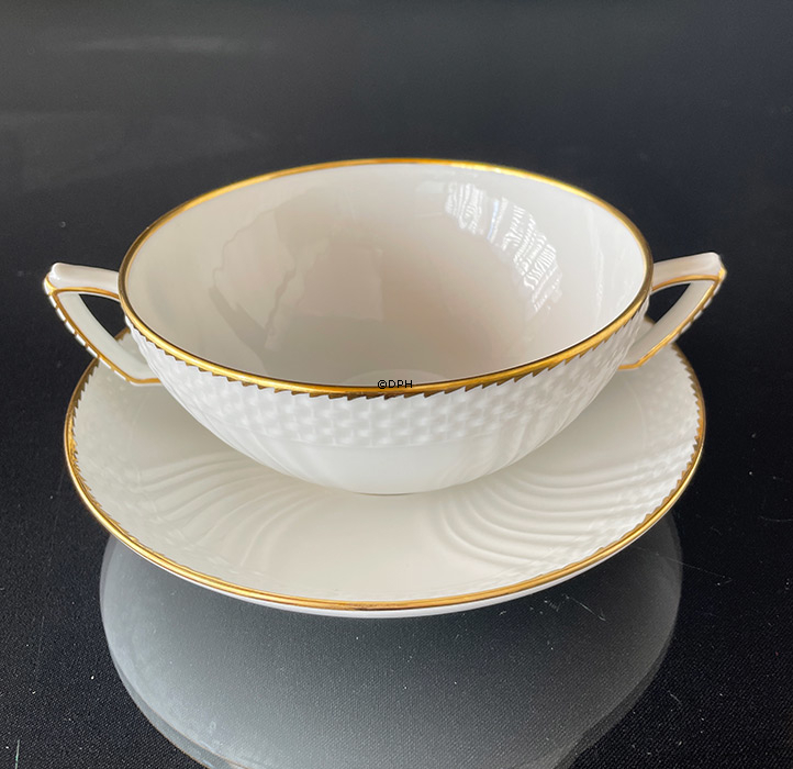 Weiss geschweift mit Gold Suppentasse, Royal Copenhagen Tasse Ø13 Untertasse Ø16,5