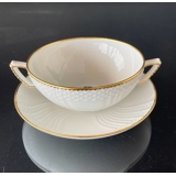 Weiss geschweift mit Gold Suppentasse, Royal Copenhagen Tasse Ø13 Untertasse Ø16,5