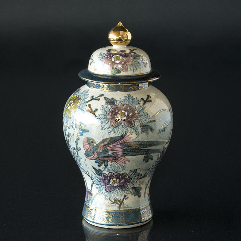 Japanische Kutani Krug mit Deckel, Verzierung mit Vogel