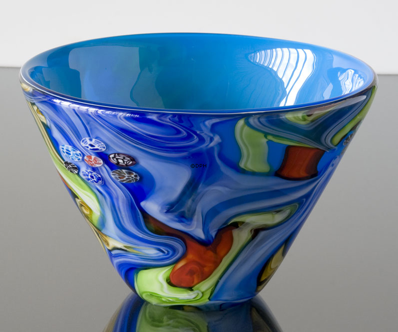 Große blaue Glasschüssel, Mundgeblasene Glaskunst,
