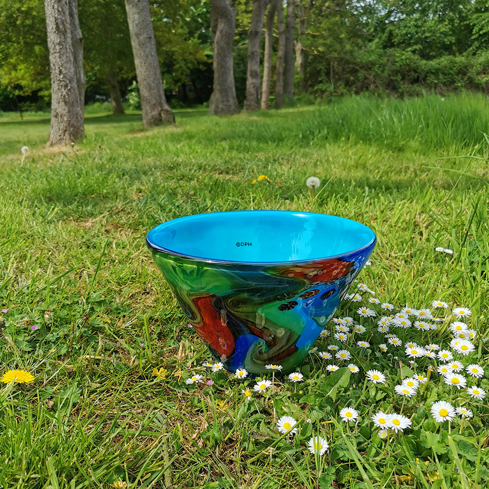 Große blaue Glasschüssel, Mundgeblasene Glaskunst,