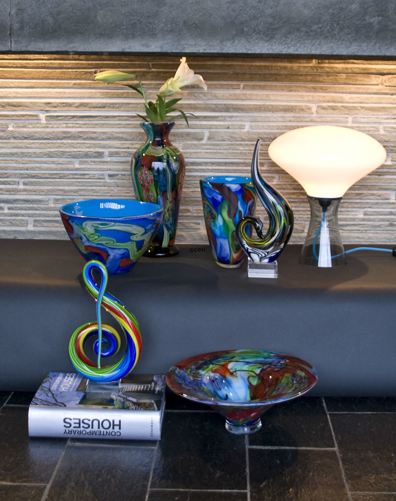 Große blaue Glasschüssel, Mundgeblasene Glaskunst,