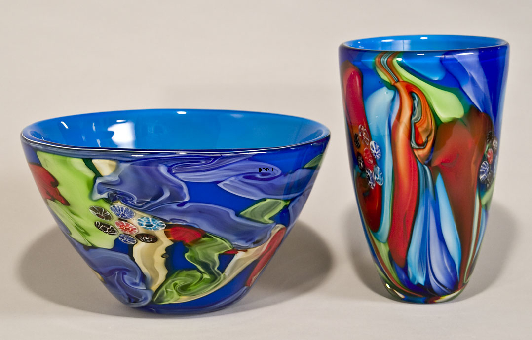 Große blaue Glasschüssel, Mundgeblasene Glaskunst,