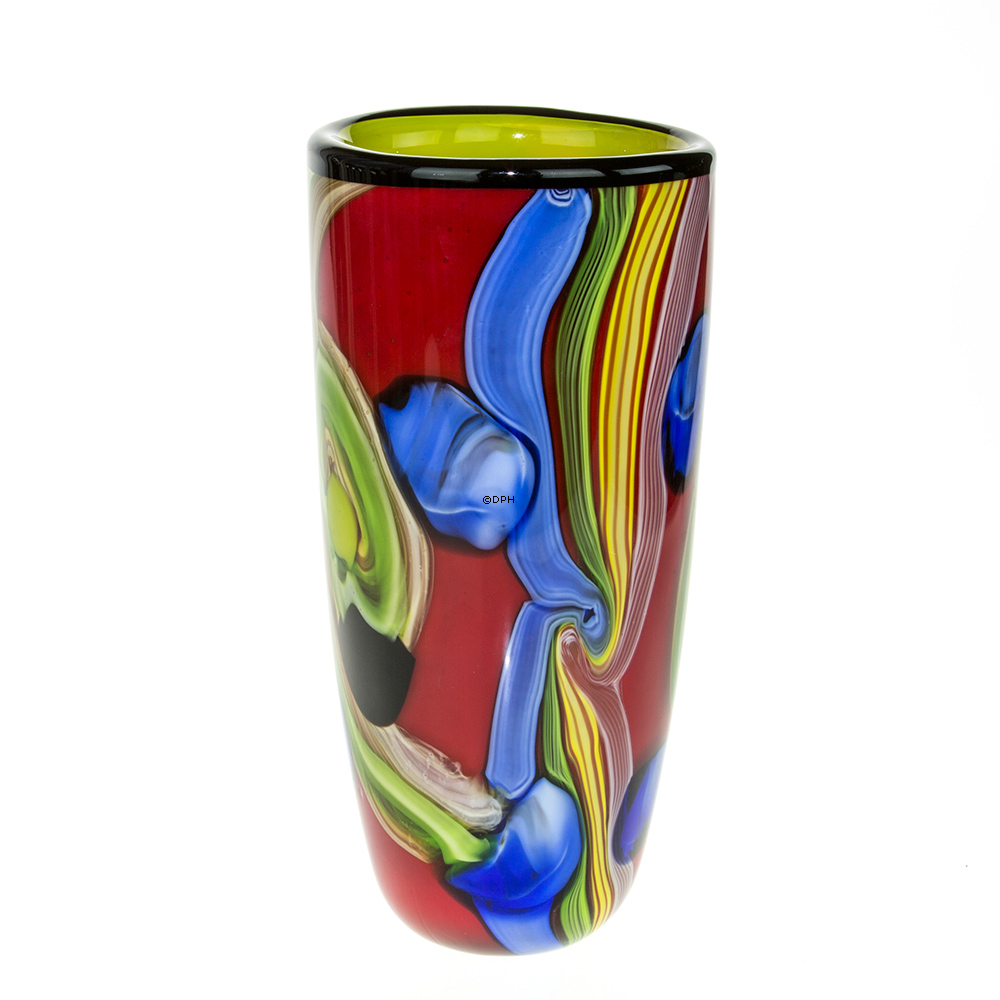 Rote Glasvase, 25cm, Glaskunst, Mundgeblasen