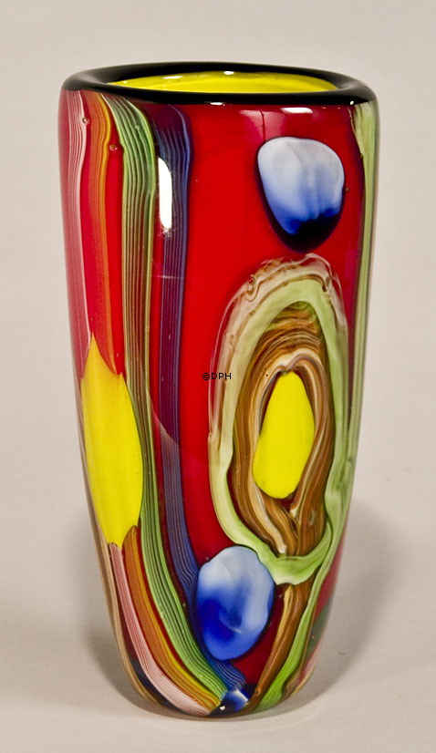 Rote Glasvase, 25cm, Glaskunst, Mundgeblasen