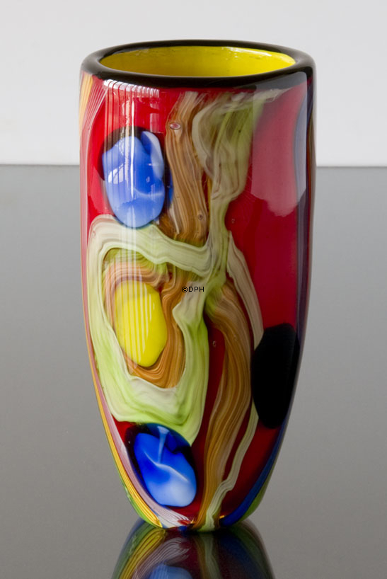 Rote Glasvase, 25cm, Glaskunst, Mundgeblasen