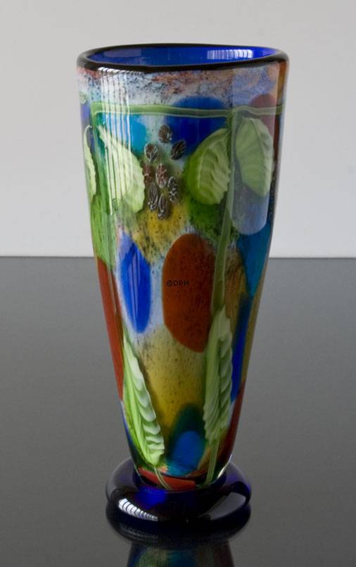 Blaue Glasvase, Große Bodenvase, 42cm, Mundgeblasen,