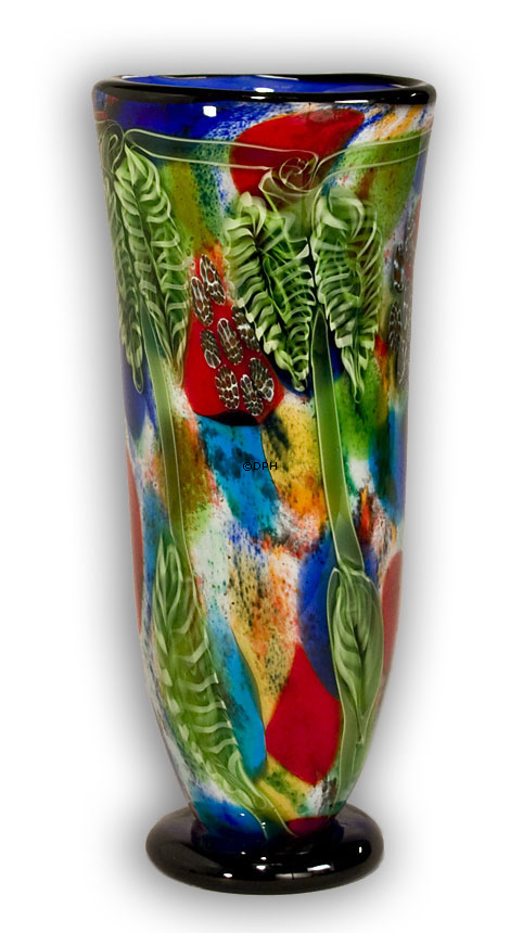 Blaue Glasvase, Große Bodenvase, 42cm, Mundgeblasen,