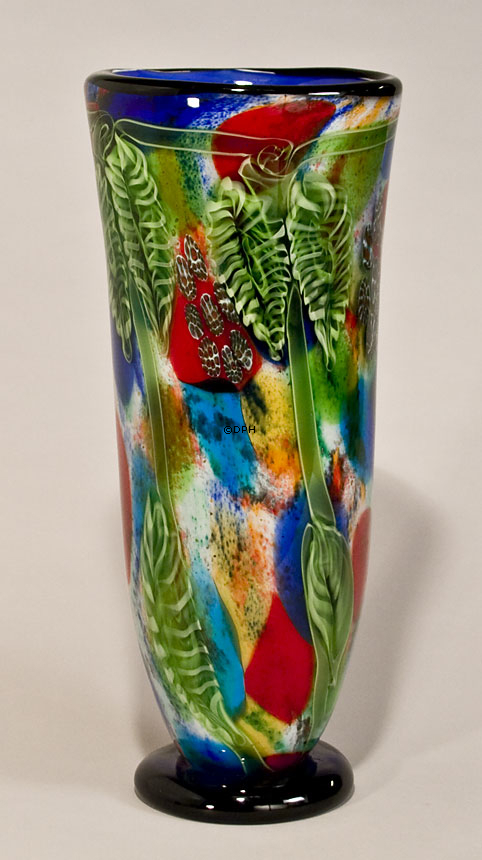 Blaue Glasvase, Große Bodenvase, 42cm, Mundgeblasen,