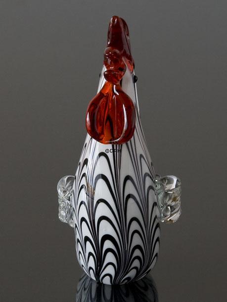 Hahn, Glas, Weiß mit Schwarz, 16cm, Glasskulptur, Glaskunst,