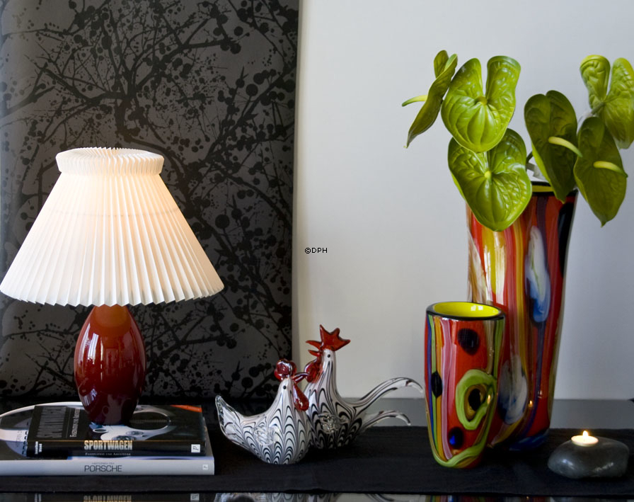 Hahn, Glas, Weiß mit Schwarz, 16cm, Glasskulptur, Glaskunst,