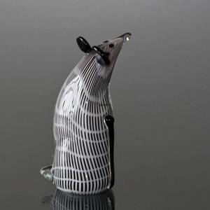 Maus Figur, schwarze Maus, sitzend, mundgeblasene Glaskunst, | Nr. 4370 | DPH Trading
