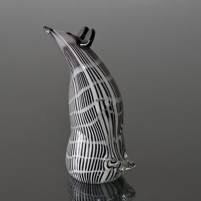 Maus Figur, schwarze Maus, sitzend, mundgeblasene Glaskunst