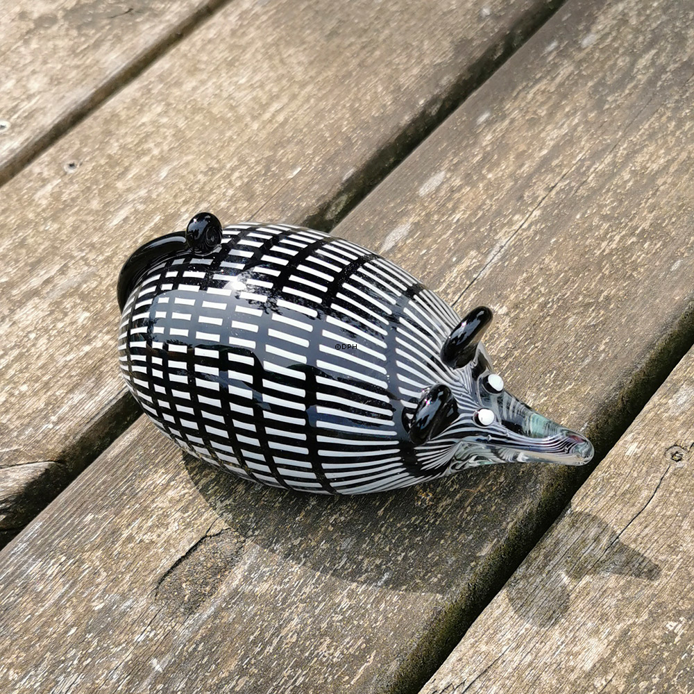 Maus Glasfigur, Schwarz und Weiß gestreift, Mundgeblasene Glaskunst