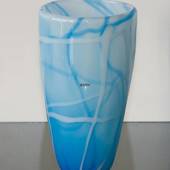 Glasvase für großen Blumenstrauß, blau mit weiß, mundgeblasenes Glas 