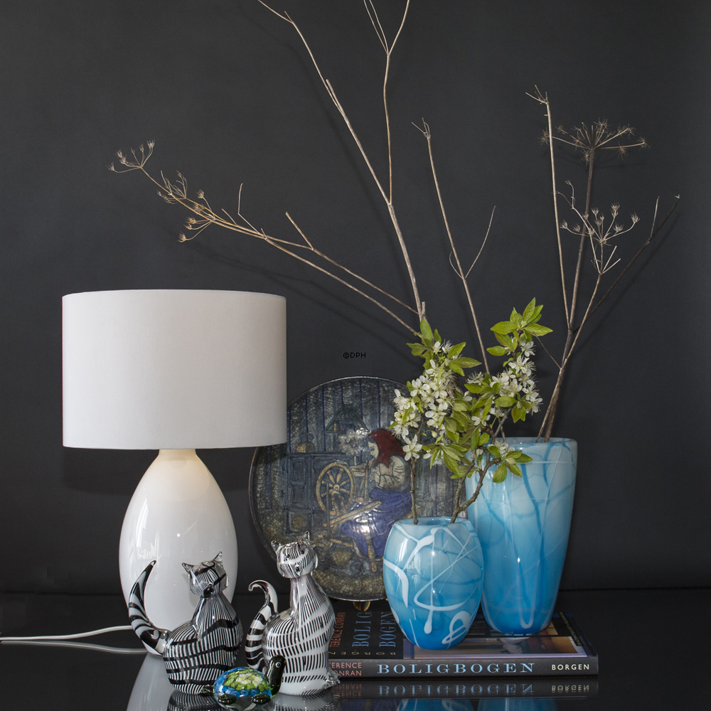 Glasvase für großen Blumenstrauß, blau mit weiß, mundgeblasenes Glas