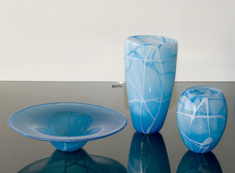 Glasvase für großen Blumenstrauß, blau mit weiß, mundgeblasenes Glas