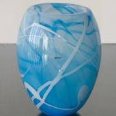 Glas Blumentopf oder Vase, blau mit weiß in Kontrast, Mundgeblasene Glaskun...