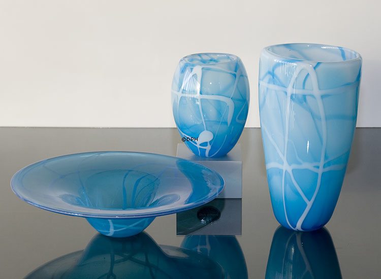Billige Glasschale, Blau mit Weiß, Mundgeblasene Glaskunst