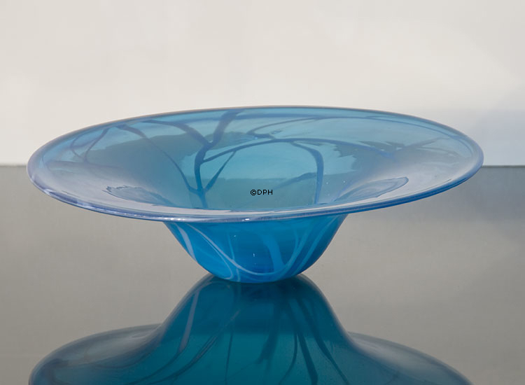 Billige Glasschale, Blau mit Weiß, Mundgeblasene Glaskunst