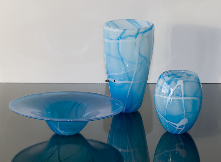 Billige Glasschale, Blau mit Weiß, Mundgeblasene Glaskunst