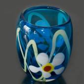 Glasvase oder Blumentopf, Glaskunst Blumentopf, blau mit Blumen, Mundgeblas...