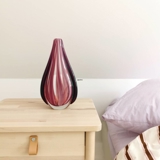 Ovale Glasvase, Klarglas mit Rosa/Lila Deko, 30cm, Mundgeblasene Glaskunst