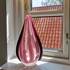 Ovale Glasvase, Klarglas mit Rosa Deko, 30cm, Mundgeblasene Glaskunst | Nr. 4460 | DPH Trading