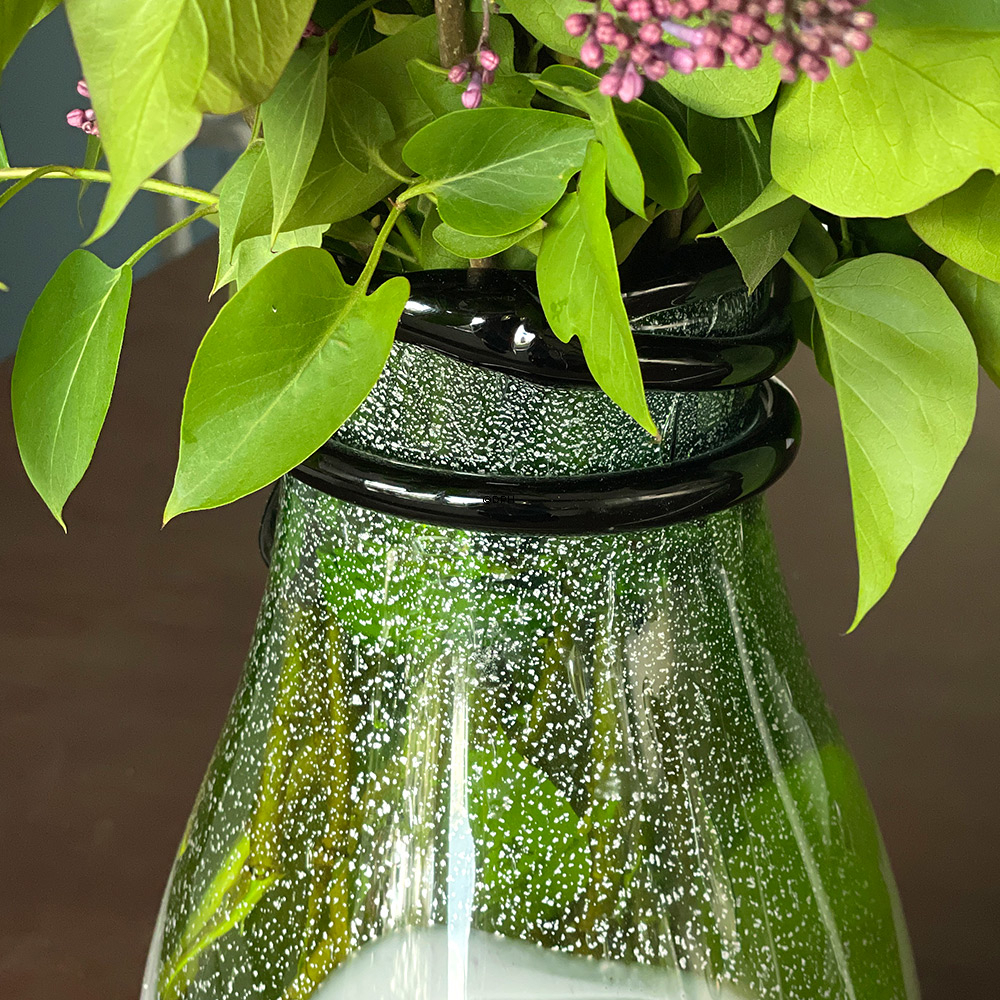 Große Glasvase, Rosa mit grünen Farben und Schlangenschmuck, 30cm, Handgeblasen