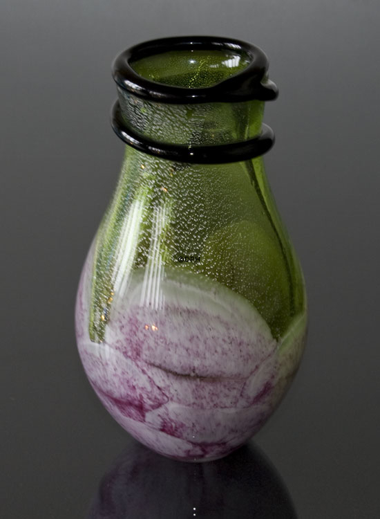 Große Glasvase, Rosa mit grünen Farben und Schlangenschmuck, 30cm, Handgeblasen