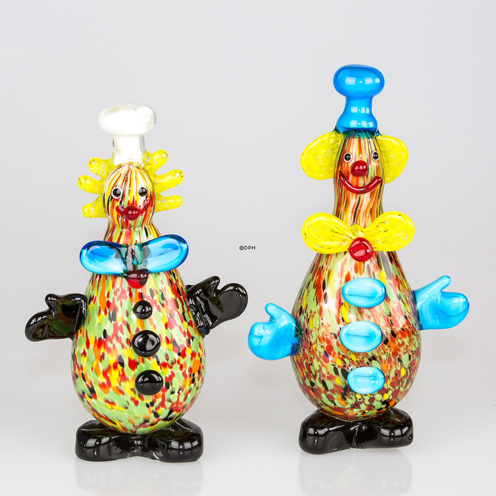 Clownfigur, Glasclown mit blauer Krawatte, 24cm, mundgeblasenes Glas