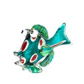 Glasfisch Figur, lustige grüne Fische mit Flecken, mundgeblasen, 