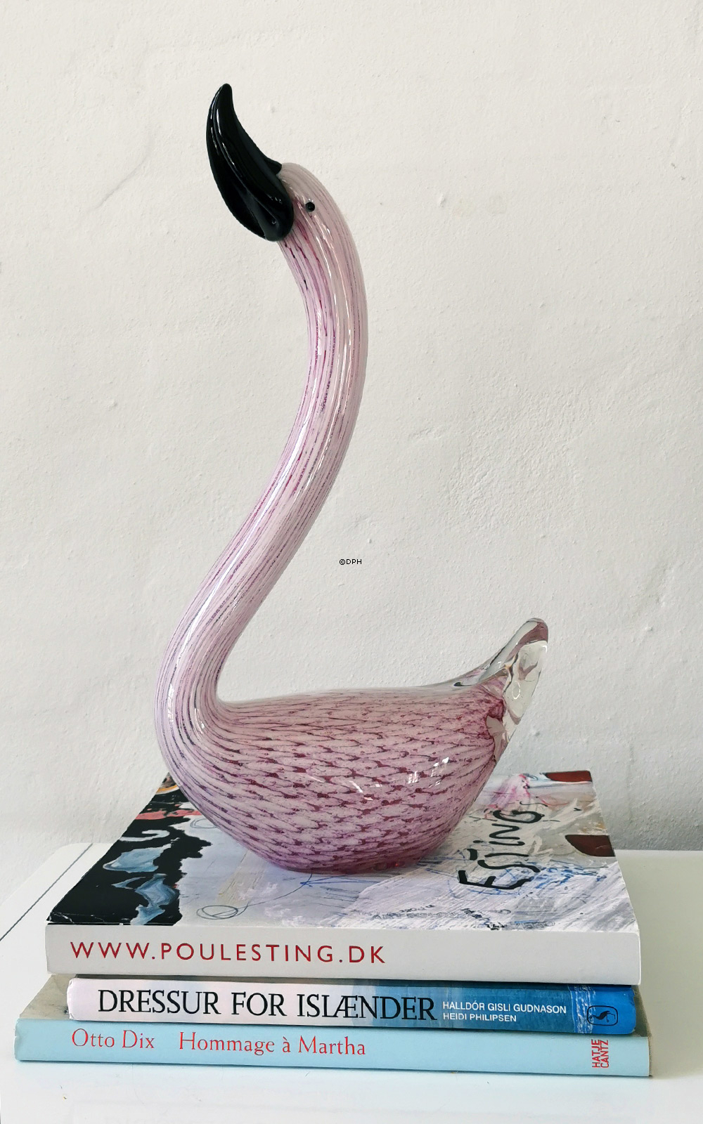 Swan Figur in Glas, Schwan in weiß und rosa, Mundgeblasen,