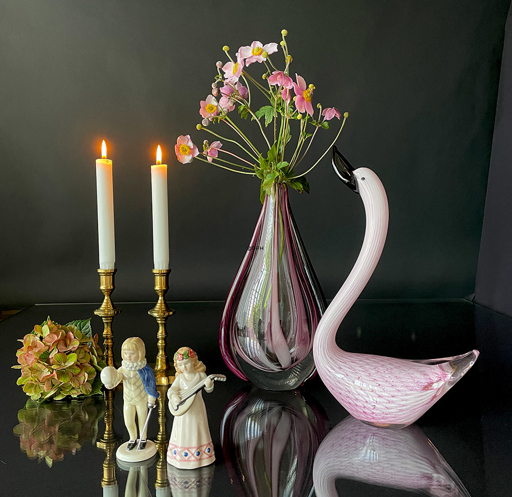 Swan Figur in Glas, Schwan in weiß und rosa, Mundgeblasen,