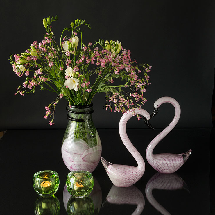 Swan Figur in Glas, Schwan in weiß und rosa, Mundgeblasen,