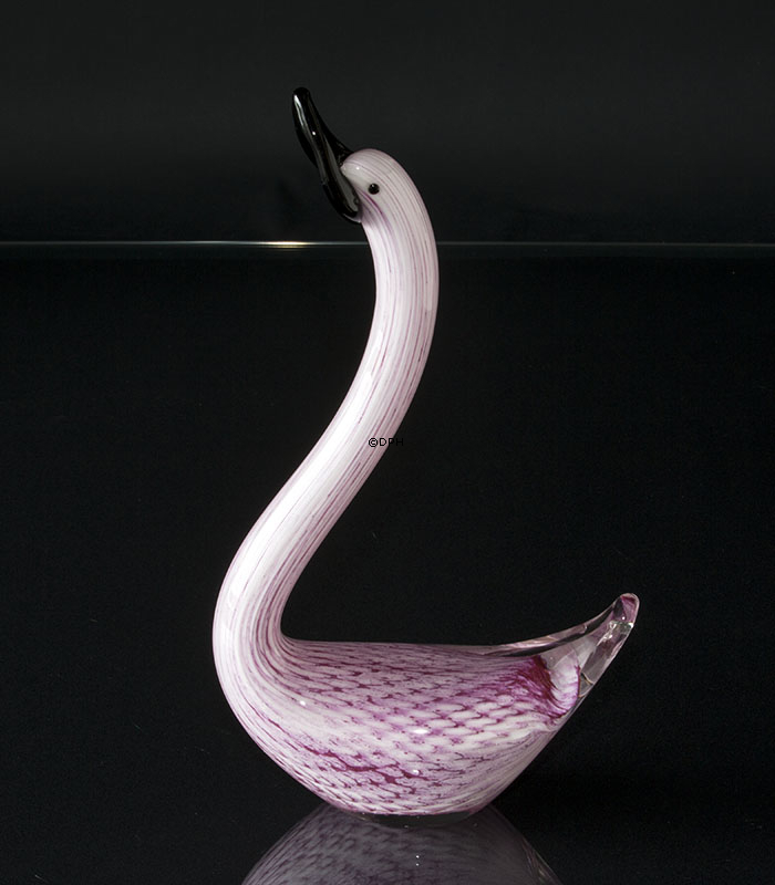 Swan Figur in Glas, Schwan in weiß und rosa, Mundgeblasen,