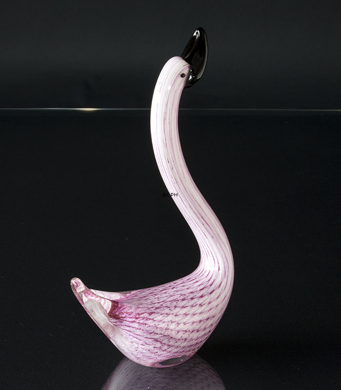 Swan Figur in Glas, Schwan in weiß und rosa, Mundgeblasen,