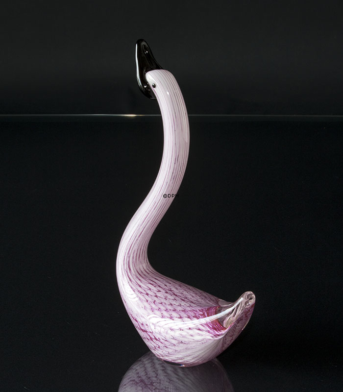 Swan Figur in Glas, Schwan in weiß und rosa, Mundgeblasen,