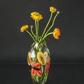 Glasvase, Klarglas mit Blumendekor, 28cm, Mundgeblasenes Glas 