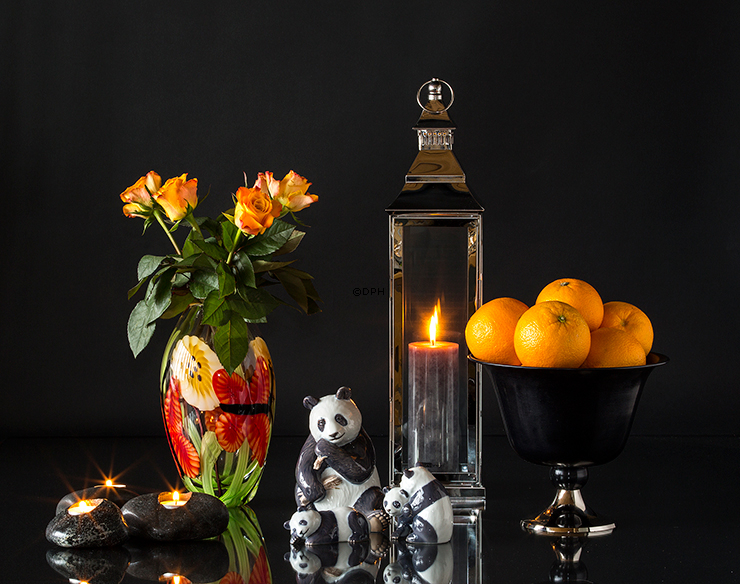 Glasvase, Klarglas mit Blumendekor, 28cm, Mundgeblasenes Glas