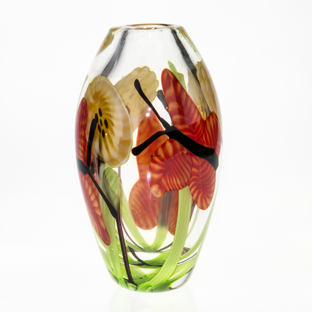 Glasvase, Klarglas mit Blumendekor, 28cm, Mundgeblasenes Glas