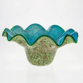 Schüssel, Grün und Blau mit gewelltem Rand, 45cm, Mundgeblasenes Glas 