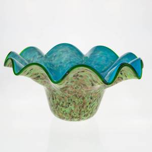 Schüssel, Grün und Blau mit gewelltem Rand, 45cm, Mundgeblasenes Glas | Nr. 4496 | DPH Trading