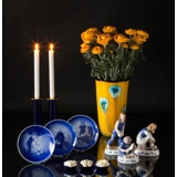 Große gelbe Glasvase mit Blumen, 35cm, Mundgeblasenes Glas