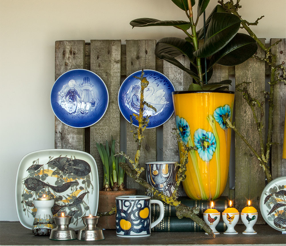 Große gelbe Glasvase mit Blumen, 35cm, Mundgeblasenes Glas